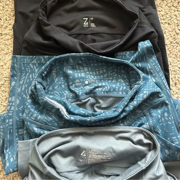 Nordstrom Zella Leggings Trio - Black, Blue Camo, and Teal bundle of 3 pair - Picture 3 of 9